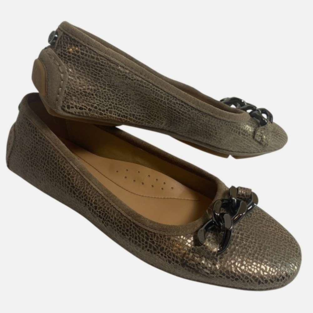 NWOB Donald Pliner Raya Pebbled Metallic Leather Ballet Flat Moccasin Loafer 6.5